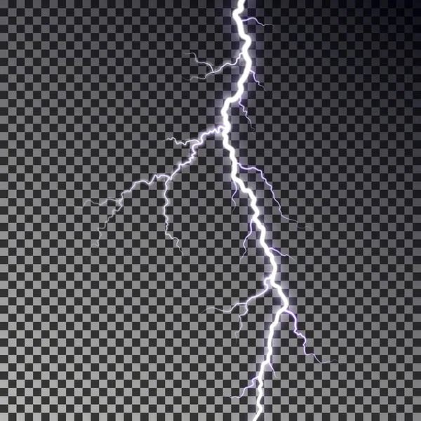 Rayo aislado sobre fondo oscuro a cuadros. Efecto Thunderbolt flah transparente. Realista — Archivo Imágenes Vectoriales