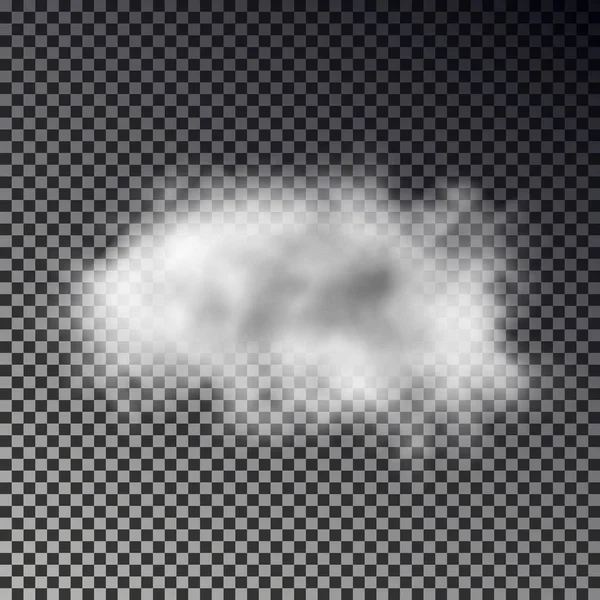 Nube blanca aislada sobre fondo a cuadros. Niebla o humo transparente. Efecto nube realista, texto — Vector de stock