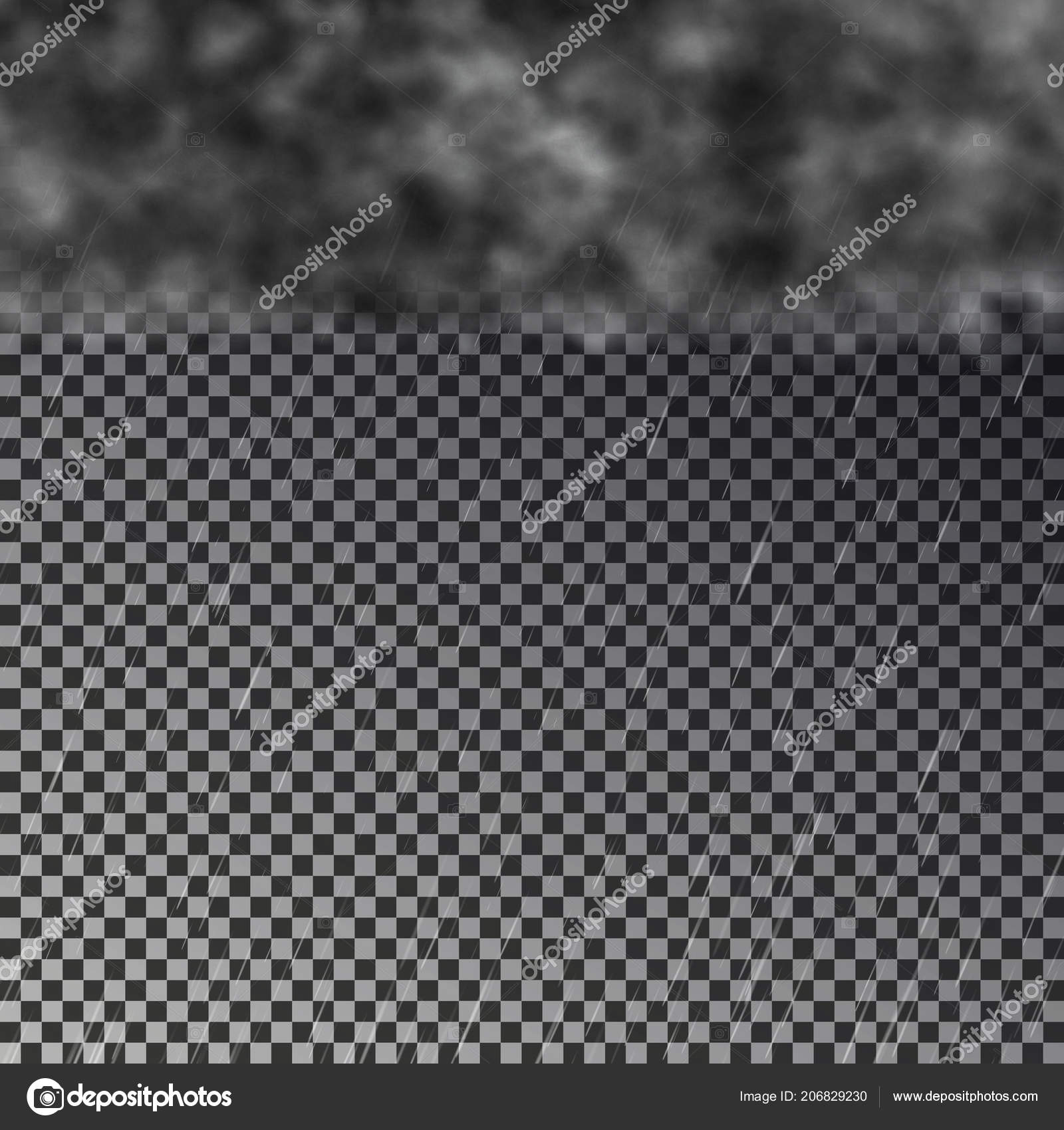 Dark Cloud With Raining Isolated On Checkered Background