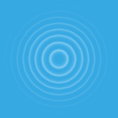 Dalgalanma etkisi üstten görünüm. Şeffaf su damla yüzük. Daire ses dalgası üzerinde mavi arka plan izole.