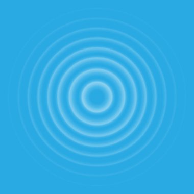 Dalgalanma etkisi üstten görünüm. Şeffaf su damla yüzük. Daire ses dalgası üzerinde mavi arka plan izole.