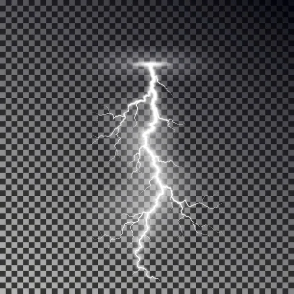 Lightning bolt na białym tle na ciemnym tle kratkę. Przezroczyste thunderbolt flah efekt. Realistyczne — Wektor stockowy