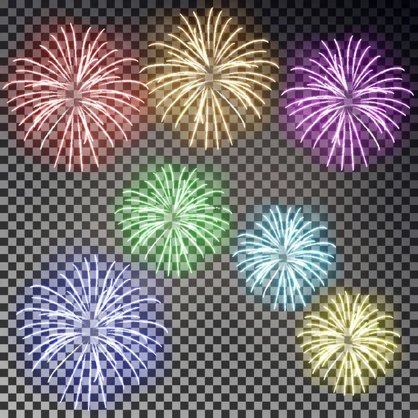 Festliches Feuerwerk gezündet. Weihnachtsfeuerwerk Lichteffekt isoliert auf dunklem Hintergrund. Feuerwerk-Deko — Stockvektor