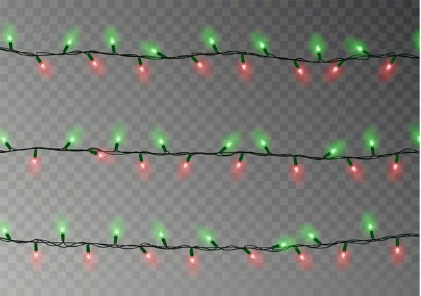 Christmas lights tekenreeks geïsoleerd. Realistische garland decoratie. Feestelijke ontwerpelementen. Gloeiende lig — Stockvector