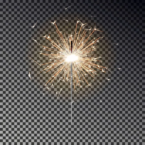 ベンガルの火。新年線香花火キャンドルが透明な背景に分離されました。現実的なベクトル光 eff — ストックベクタ