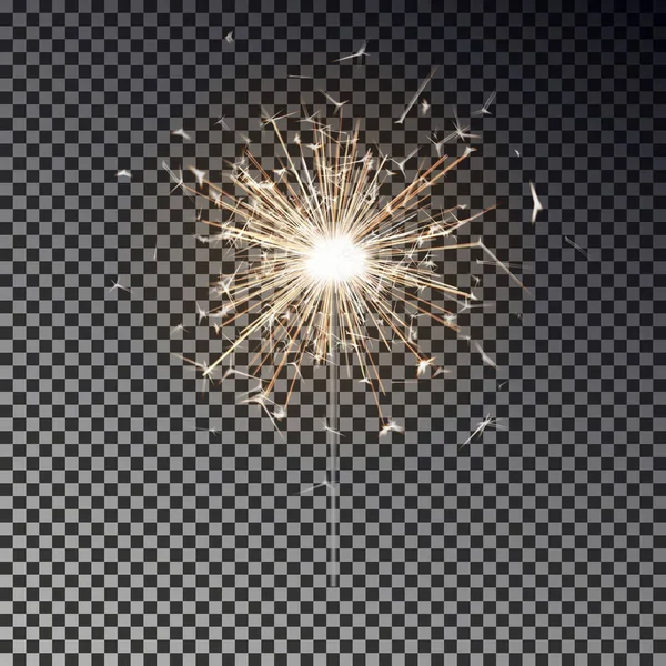 ベンガルの火。新年線香花火キャンドルが透明な背景に分離されました。現実的なベクトル光 eff — ストックベクタ