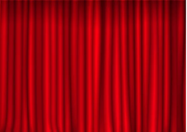 Tenda rossa chiusa in teatro. Vettore tenda cinema tessuto velluto. Tende chiuse decorazione. Dram — Vettoriale Stock