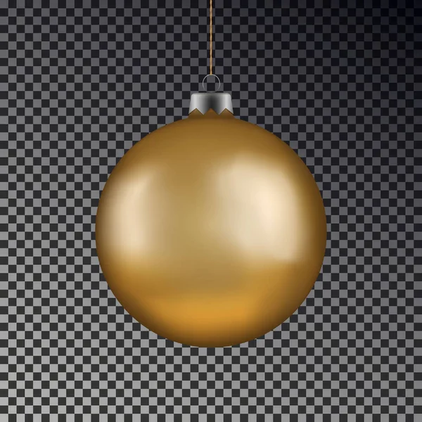 Christmas gold ball handing on string. Xmas vector bauble isolated on transparent background. New Ye — Stock Vector