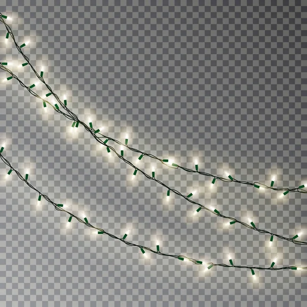 Weihnachtliche Lichterkette. transparente Effektdekoration isoliert auf dunklem Hintergrund. realistisch — Stockvektor