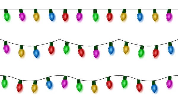 Christmas lights string vector, color garland set isolated on white. Garland balls seamless. Hanging — Stock Vector