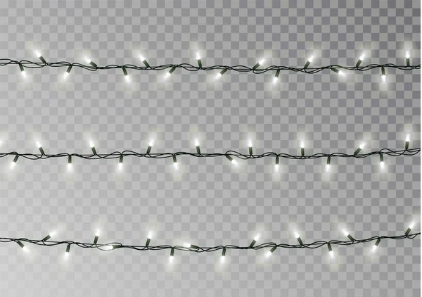 Boże Narodzenie kolor światła string. Efekt przezroczystości ozdoba na białym tle na ciemnym tle. Realistyczne — Wektor stockowy
