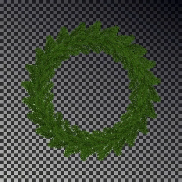 Green Christmas wreath vector isolated on checkered background. Xmas round garland decoration effect