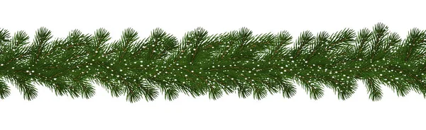 Bordo natalizio verde di ramo di pino con neve, vettore senza soluzione di continuità isolato su sfondo bianco. Natale. — Vettoriale Stock