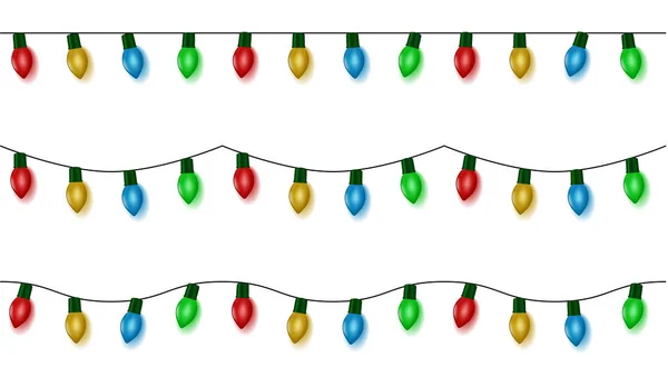 Christmas lights string vector, color garland set isolated on white. Garland balls seamless. Hanging — Stock Vector
