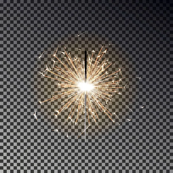 Feu du Bengale. Nouvelle bougie scintillante année isolée sur fond transparent. Lumière vectorielle réaliste eff — Image vectorielle