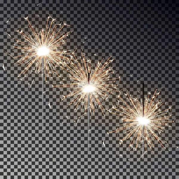 Σετ φωτιά Βεγγάλης. Νέο έτος κερί ΑΣΤΡΑΚΙ απομονώνονται σε διαφανές φόντο. Ρεαλιστική διάνυσμα φως — Διανυσματικό Αρχείο