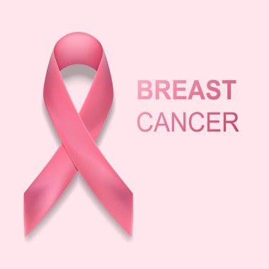 Pembe kurdele ile metin vektör, arka plan üzerinde izole. Meme kanseri bilinçlendirme sembolü Ekim ayında. Rea