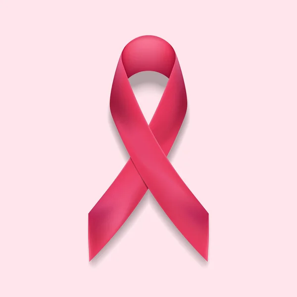 Vecteur de ruban rose isolé sur fond. Symbole de sensibilisation au cancer du sein en octobre. Côtes réalistes — Image vectorielle