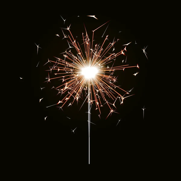 Бенгальский огонь. Новогодняя свеча, выделенная на черном фоне. Реалистичный векторный световой эффект. P — стоковый вектор