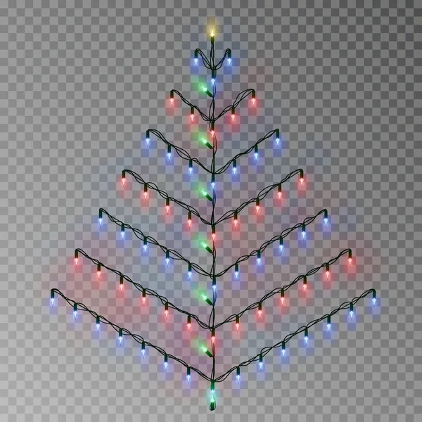 Kerstboom lampjes tekenreeks op kleur. Doorzichtige effect decoratie geïsoleerd op de achtergrond. Realist — Stockvector