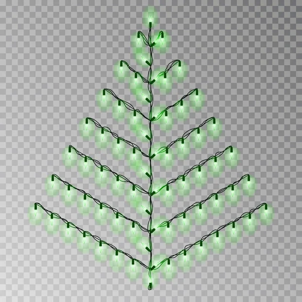 Weihnachtsbaum der Lichterkette. transparente Effektdekoration isoliert auf dem Hintergrund. Realist — Stockvektor