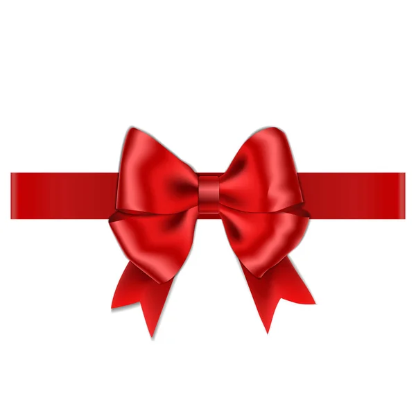 Red bow with ribbon isolated on white background. Vector rose bow for gift box decor. Top view of Ch — Stock Vector