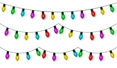 Noel ışıkları dize üzerinde beyaz izole vektör, renk garland collection, ayarlayın. Asılı, Garland ol