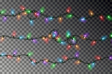 Noel renk ışıkları vektör dize. Karanlık backgr izole şeffaf renkli etkisi dekorasyon