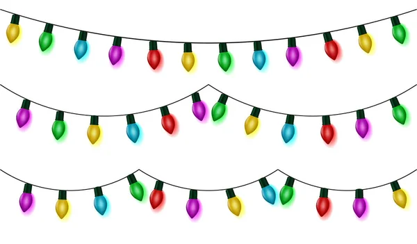 Christmas lights tekenreeks ingesteld vector, kleur garland collectie, geïsoleerd op wit. Garland opknoping, ol — Stockvector