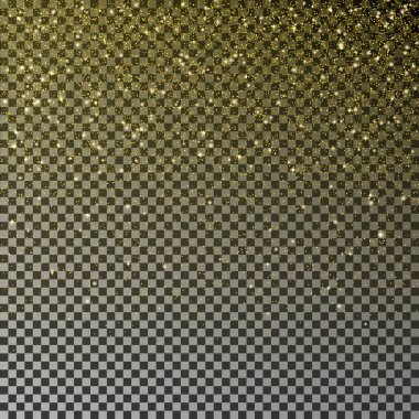 Altın glitter konfeti vektör. Saydam arka plan üzerinde izole düşen altın yıldız tozu. Noel