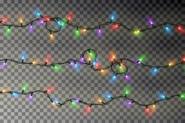 Noel renk ışıkları vektör dize. Gerçekçi Xmas garland izole. Işık dize küme satır. Vektör
