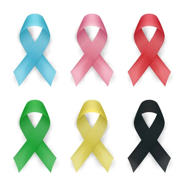 Conjunto de vectores de cinta de conciencia de color. Cintas de cáncer aisladas sobre fondo blanco. Ilustración vectorial . — Vector de stock