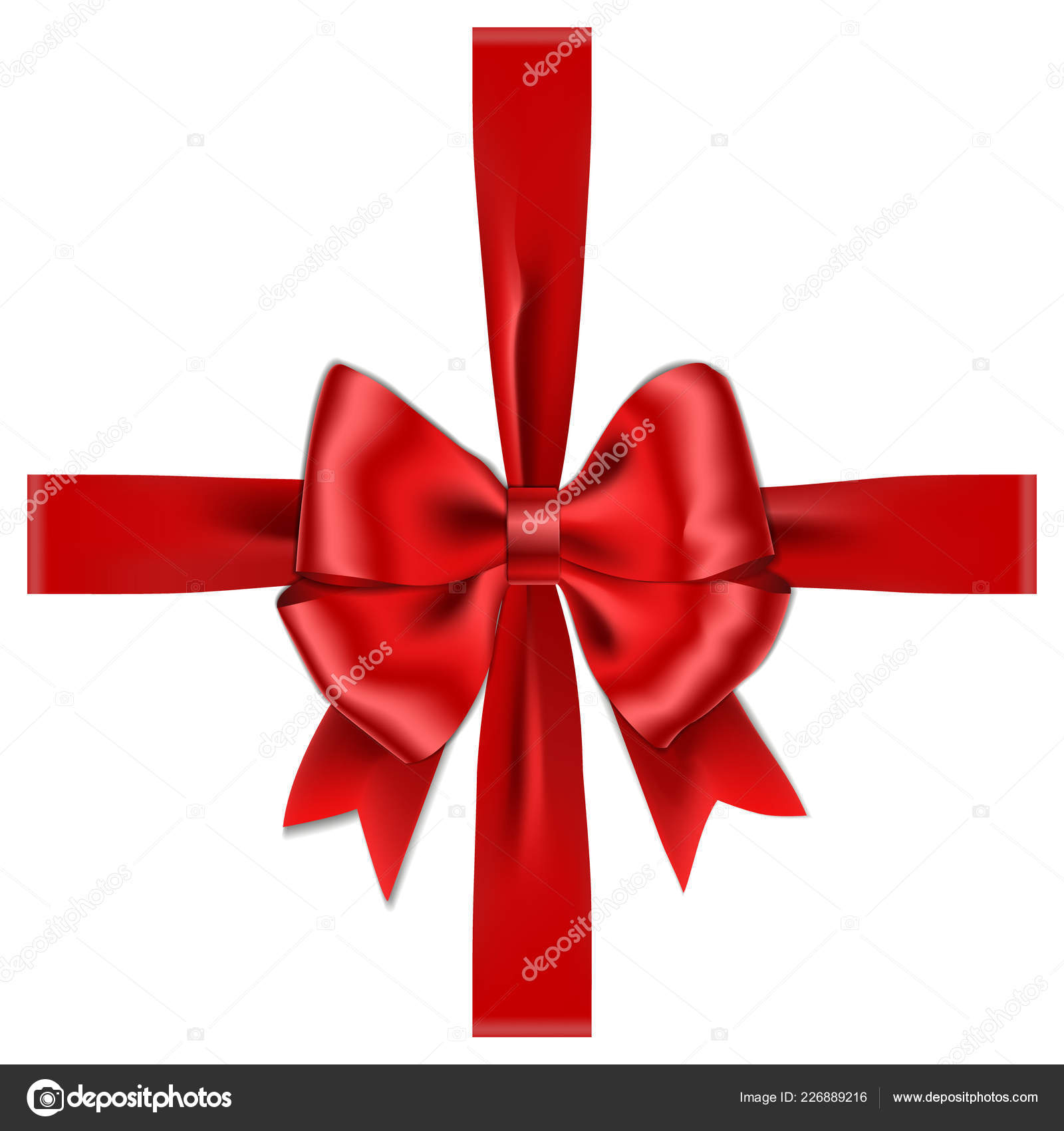 Decorative Red Bow with Long Red Ribbon Isolated on White