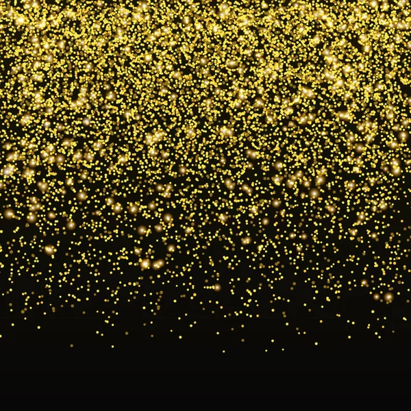 Χρυσά glitter κομφετί διάνυσμα. Πτώση χρυσή σκόνη αστέρι απομονώνονται σε μαύρο φόντο. Χριστουγεννιάτικη λάμψη — Διανυσματικό Αρχείο