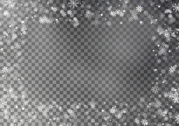 Vettore bordo fiocco di neve isolato su sfondo trasparente. Natale che cade cornice di neve. Inverno xma — Vettoriale Stock