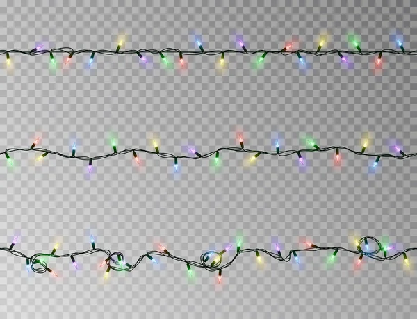 Різдвяні вогні струнний безшовний вектор. Прозорий кольоровий ефект прикраси ізольований. Реалістичний Chr — стоковий вектор