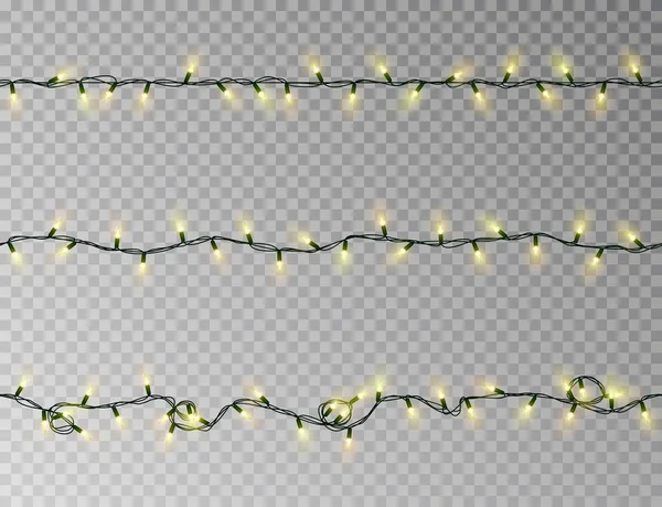 Navidad luces cadena sin costura vector. Decoración de efecto de color transparente aislada. Realista Chr — Archivo Imágenes Vectoriales