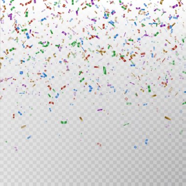 Renk glitter konfeti vektör. Carnaval kağıt tinsel doku üzerinde arka izole. Parti renkli 