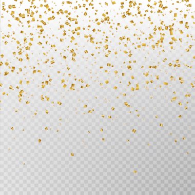 Altın glitter konfeti vektör. Carnaval kağıt tinsel doku üzerinde arka izole. Parti konfeti