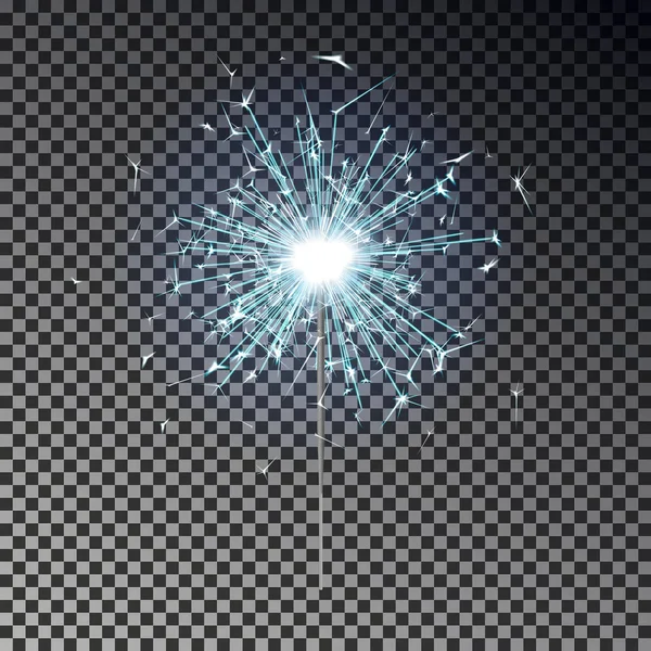 Blue fire Megacoaster van Bengalen. Nieuwjaar sparkler kaars geïsoleerd op transparante achtergrond. Realistische vector ligh — Stockvector