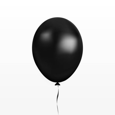 Siyah balon vektör. Parti Balon şerit ve beyaz arka plan üzerinde izole gölge ile. Uçan 3d ba
