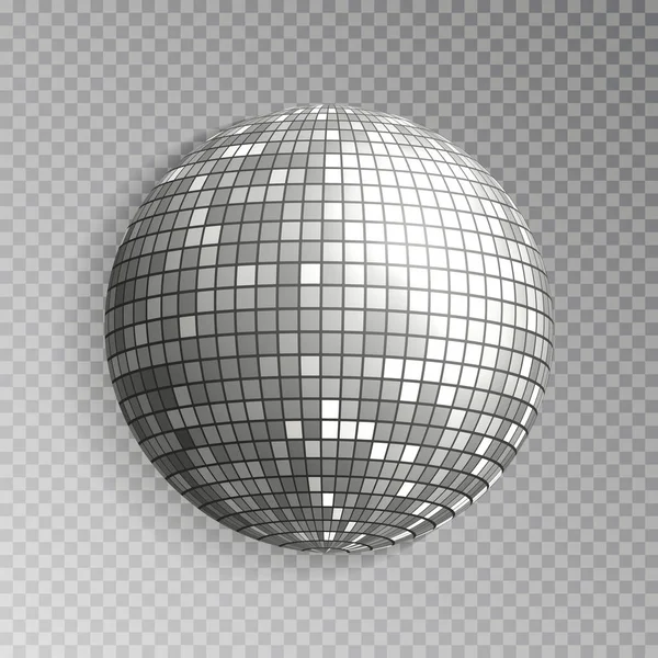 Csillogó disco labdát vektor. Ezüst mirrorball és elszigetelt. Discoball ragyog a fény hatása. Night club-deco — Stock Vector