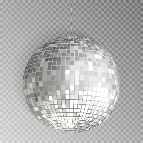 Glitter disco ball vector. Silver mirrorball isolated. Discoball shine light effect. Night club deco — Stock Vector