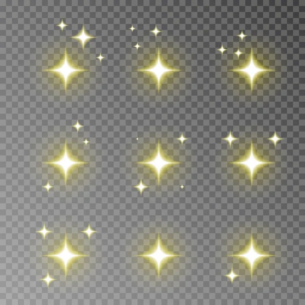 Gouden twinkle sparkle vector geïsoleerd op transparante achtergrond. De flits van Stoplicht camera effect. Schittering l — Stockvector