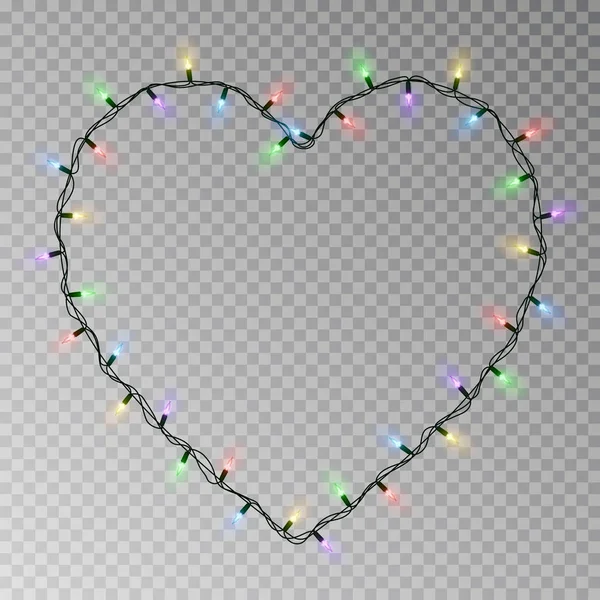 Julbelysning hjärta vektor. Genomskinlig ljus krans isolerad på transparent bakgrund. Realist — Stock vektor