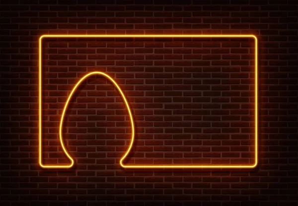 Neón feliz signo de Pascua vector aislado en la pared de ladrillo. Huevo con marco símbolo de luz, efecto de decoración — Vector de stock