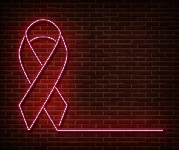 Néon signes de sensibilisation au cancer du sein vecteur isolé sur le mur de briques. Symbole lumineux ruban rose, effet led. Illustration au néon — Image vectorielle