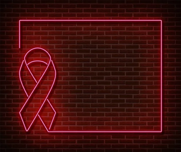Néon signes de sensibilisation au cancer du sein vecteur isolé sur le mur de briques. Symbole lumineux ruban rose, effet led. Illustration au néon — Image vectorielle