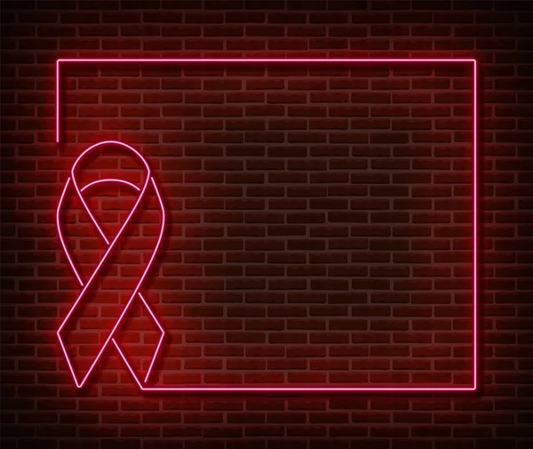 Neón cáncer de mama signos de conciencia vector aislado en la pared de ladrillo. Cinta rosa símbolo de luz, efecto led. Ilustración de neón Gráficos vectoriales