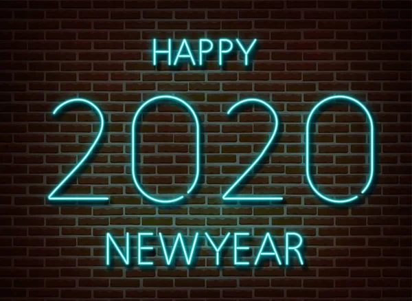 Neón 2020 signos de año nuevo vector aislado en la pared de ladrillo. Año nuevo partido símbolo de luz, efecto de decoración de texto. Ilustración Neon 2020 Ilustración de stock